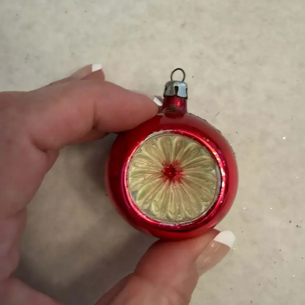 West German Antique Red Glass Indent Vintage Christmas Ornament 1950's